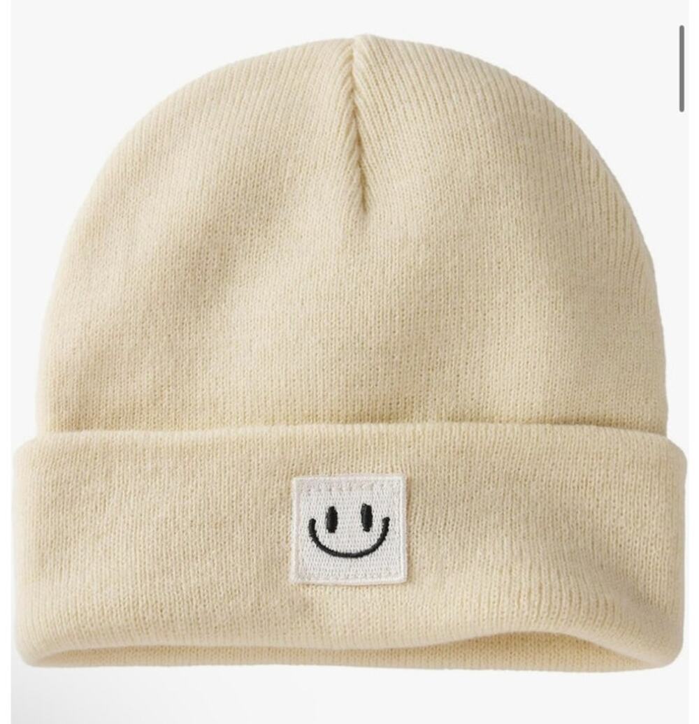 Infant/Toddler Beige Smiley Face Beanie Cuffed Knit Winter Hat Unisex Apparel